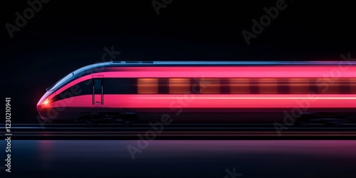 Sleek High-Speed Train Visual Neon Motion on Metal Tracks - Futuristic Rail Systems and Urban Transport Solutions for Modern Infrastructure Efficiency photo