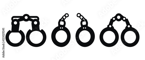 set of handcuffs silhouette vector icon illustration