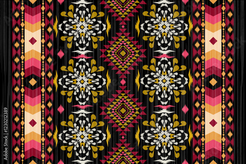 Bohemian  decor style. It Boho geometric ornament. Ikat seamless pattern. Native ornament. Vector seamless pattern. Mexican blanket, rug. Woven carpet