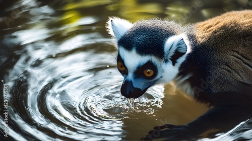 Lemur View of a drinking water from a lake
