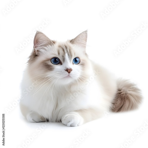 White cat with blue eyes and ragamuffin cat isolated on a white background
