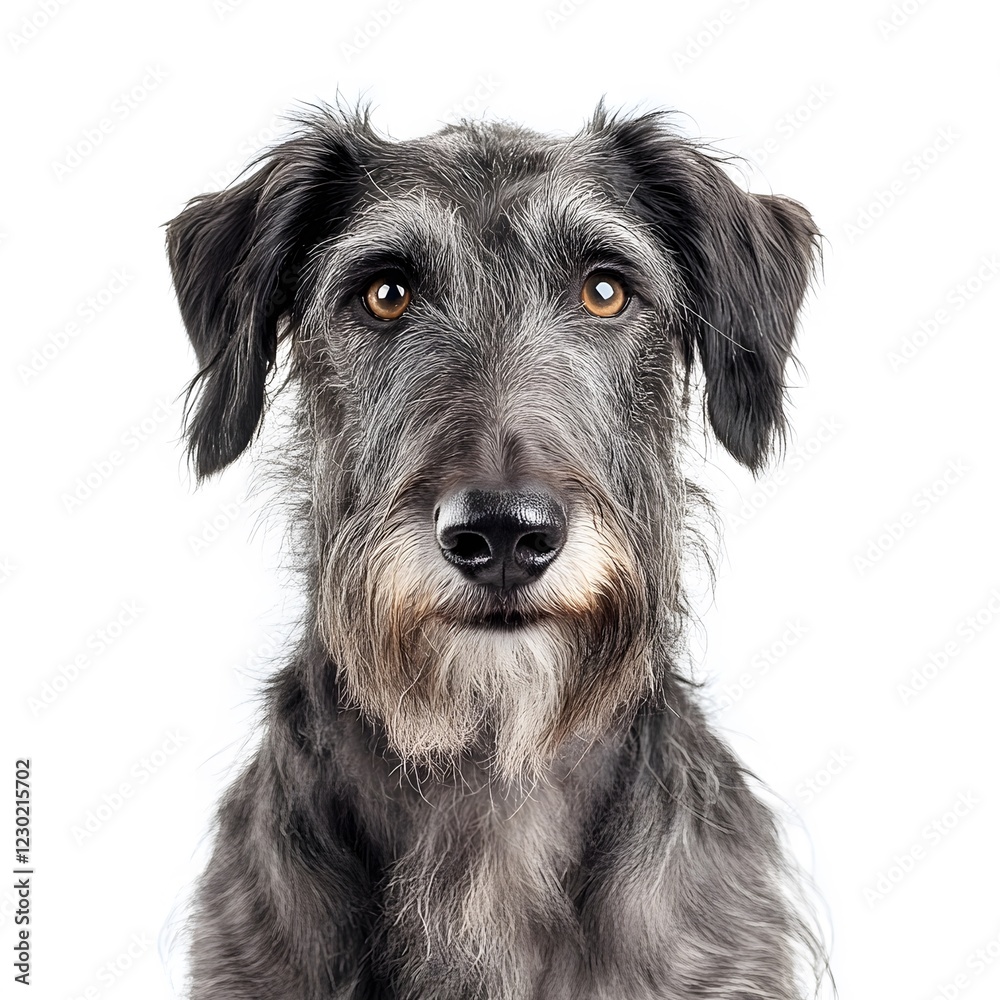 Scottish deerhound with big brown eye looking at camera isolated on white background Scottish deerhound with big brown eye looking at camera isolated on white background