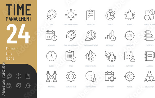 
Time Management Line Editable Icons set. Vector illustration in modern thin line style of planning related icons: to-do list, agenda, schedule, and more. Pictograms and infographics.
