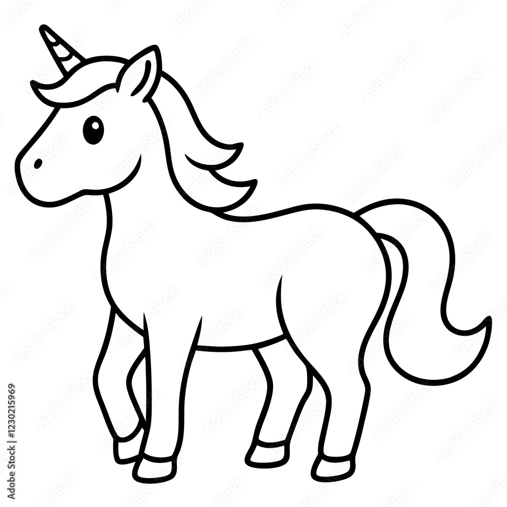 Obraz premium Cute Black Vector Unicorn Line Art Black Vector Silhouette Cartoon Illustration