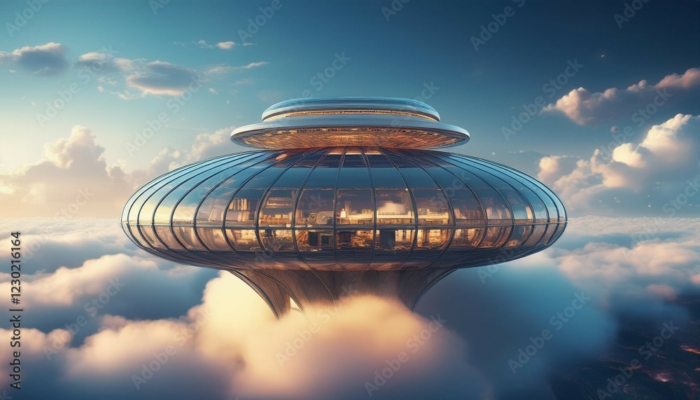 modern floating structure surrounded by clouds showcasing innovative design and creativity modern floating structure surrounded by clouds showcasing innovative design and creativity