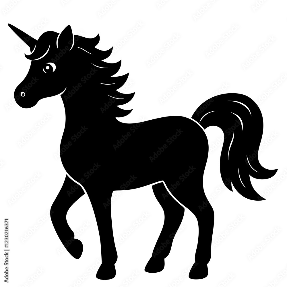 Obraz premium Cute Black Vector Unicorn Line Art Black Vector Silhouette Cartoon Illustration