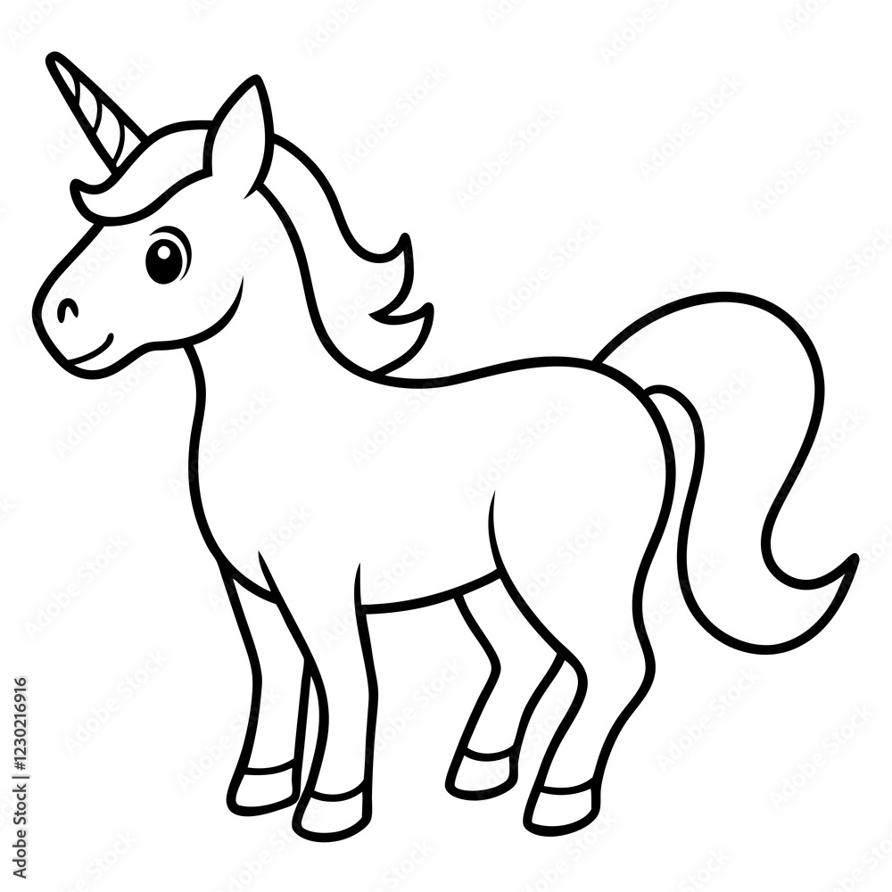 Fototapeta premium Cute Black Vector Unicorn Line Art Black Vector Silhouette Cartoon Illustration