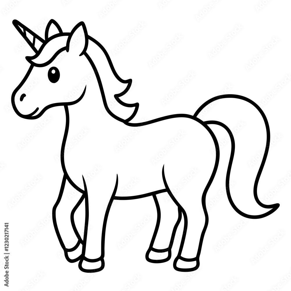Fototapeta premium Cute Black Vector Unicorn Line Art Black Vector Silhouette Cartoon Illustration