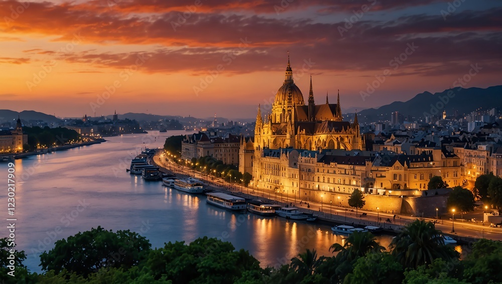 Obraz premium budapest parliament at sunset
