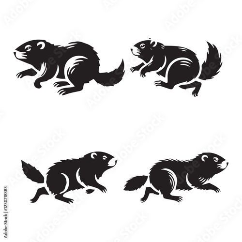 Running Groundhog Silhouette on White Background


