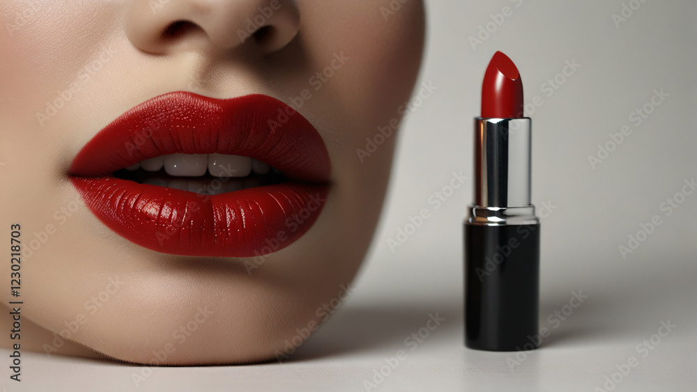 Obraz premium lipstick and lips. painted lips with lipstick