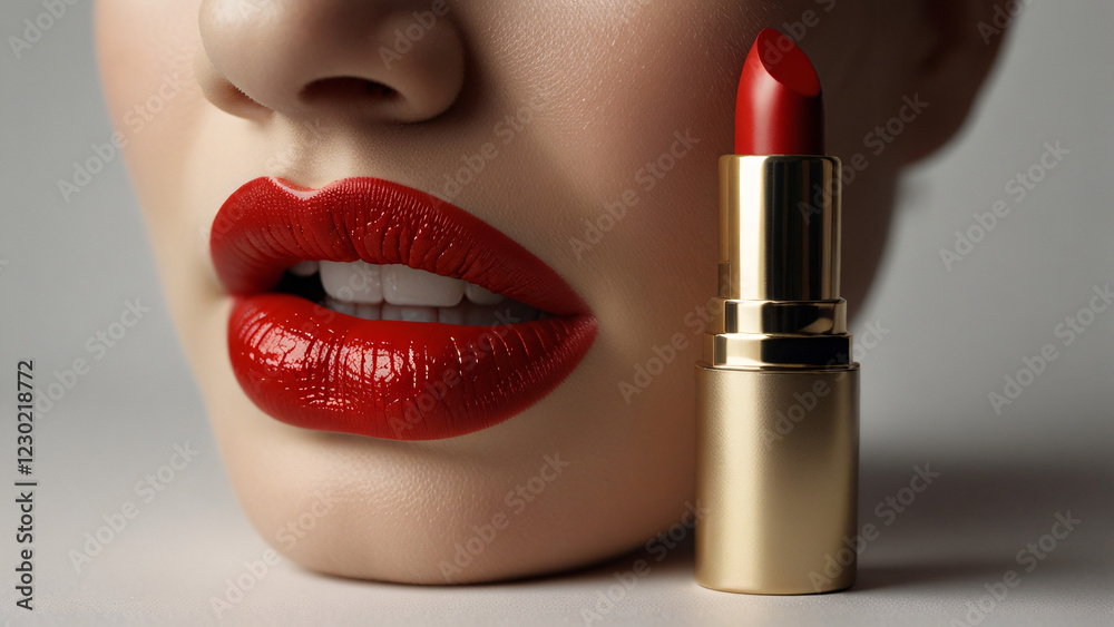 Obraz premium lipstick and lips. painted lips with lipstick