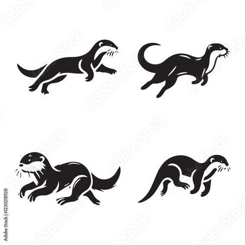 Running Otter Silhouette on White Background

