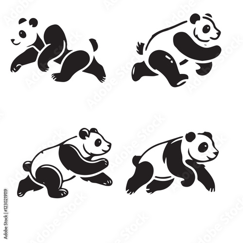 Running Panda Silhouette on White Background

