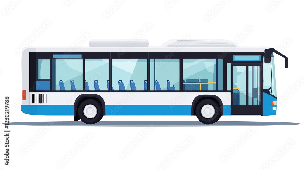Isolated Blue and White City Bus, Public Transportation Vehicle Graphic Isolated Blue and White City Bus, Public Transportation Vehicle Graphic