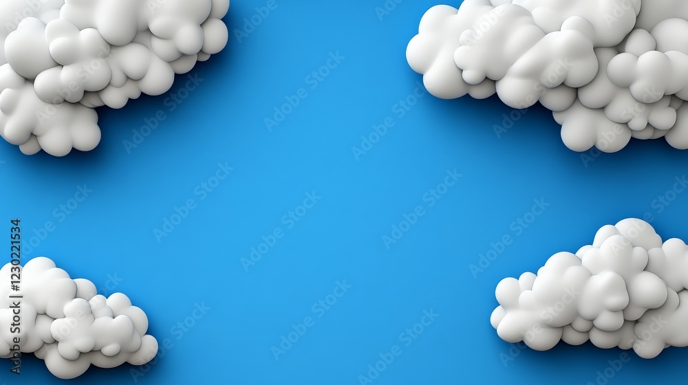 Blue Sky with Fluffy Clouds: A cheerful and whimsical image featuring cartoonish white clouds against a vibrant blue backdrop, leaving ample space for text or design elements. Blue Sky with Fluffy Clouds: A cheerful and whimsical image featuring cartoonish white clouds against a vibrant blue backdrop, leaving ample space for text or design elements.