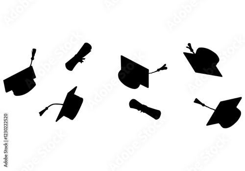 Silhouette of graduation cap and graduation certificate, vector illustration of toga hat