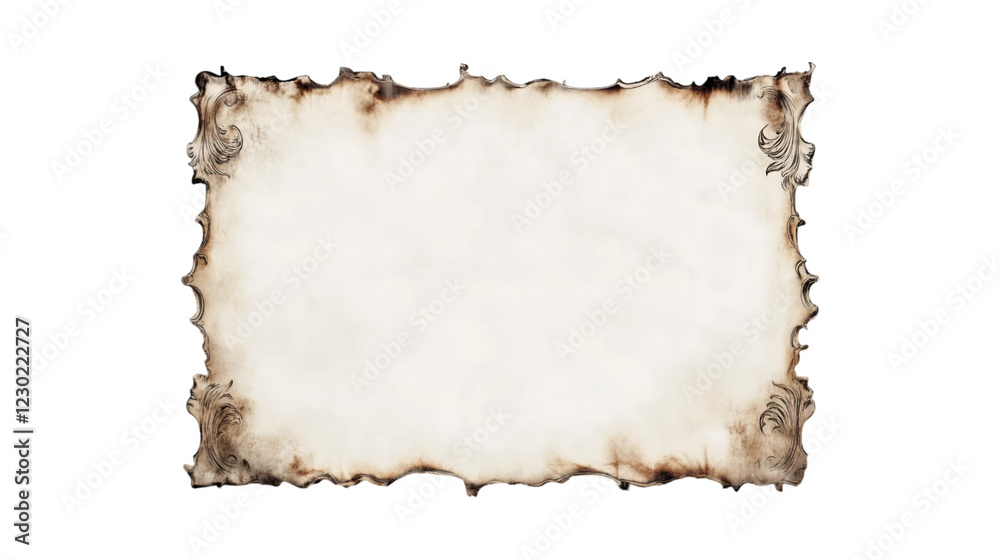 Antique Burned Paper Frame Ornate Design Blank Space, isolated on transparent background Antique Burned Paper Frame Ornate Design Blank Space, isolated on transparent background