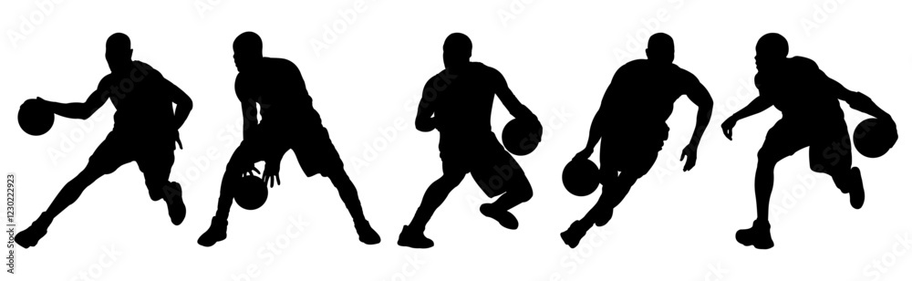 silhouette of a basketball player dribbling, vector illustration of a basketball player silhouette of a basketball player dribbling, vector illustration of a basketball player