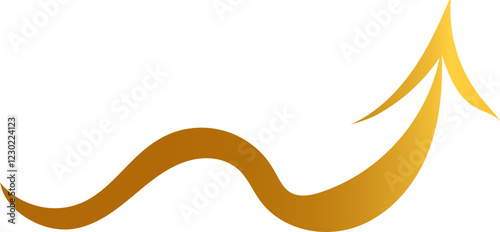 Gold arrow with a graceful and dynamic upward curved design. The arrow has a modern and futuristic look, making it ideal for concepts related to business, finance and growth. Its soft hues and polishe