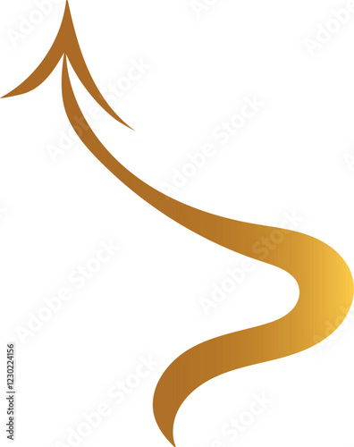 Gold arrow with a graceful and dynamic upward curved design. The arrow has a modern and futuristic look, making it ideal for concepts related to business, finance and growth. Its soft hues and polishe