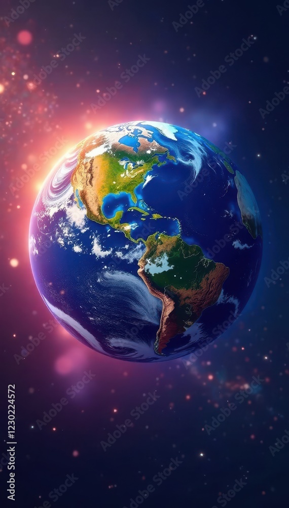 Fragile, vibrant Earth, delicate atmosphere, continents defined, land, image Fragile, vibrant Earth, delicate atmosphere, continents defined, land, image