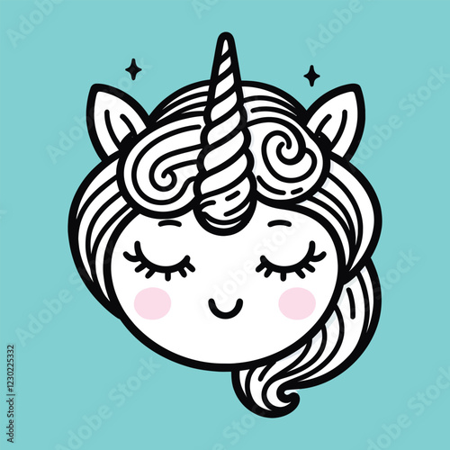 Cute Unicorn Face Cartoon Outline – Kawaii Minimal Design