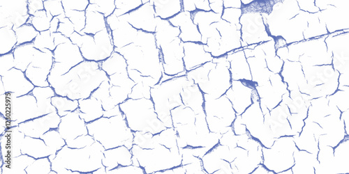 A blue and white vintage of a cracked wall, cracked white paint on a white background, Vector crack concrete texture white and blue grunge texture. There are many cracks in the ground.