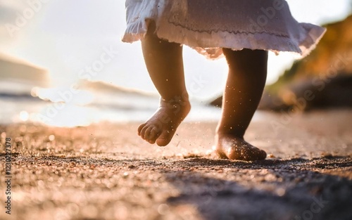 marcher pieds nus sur le sable photo