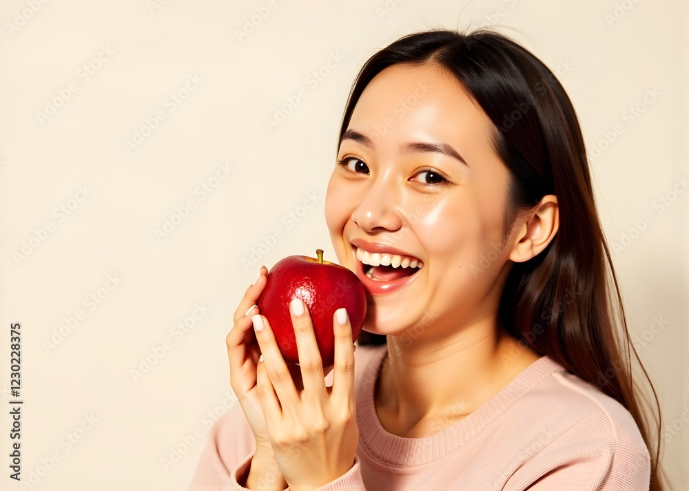 Close up portrait of a lovely pretty girl biting an apple isolated over white background Close up portrait of a lovely pretty girl biting an apple isolated over white background