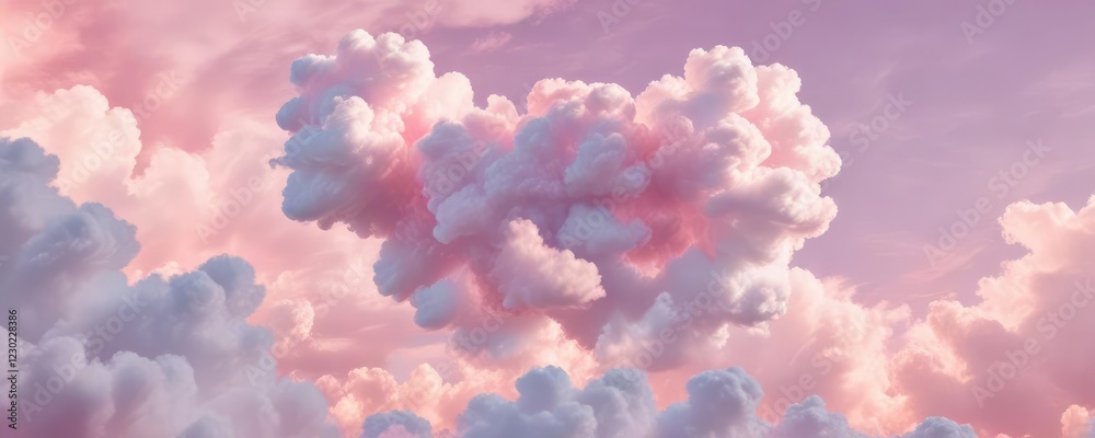 Heart-shaped cloud made up of cotton candy colors floating in a pale pink sky with fluffy white clouds, cotton candy colors, sweet treat Heart-shaped cloud made up of cotton candy colors floating in a pale pink sky with fluffy white clouds, cotton candy colors, sweet treat