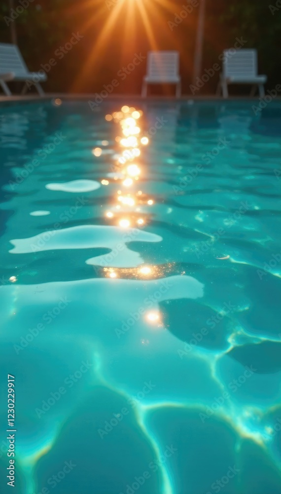 Obraz premium Sparkling pool surface reflects warm sunshine, peaceful, water reflection