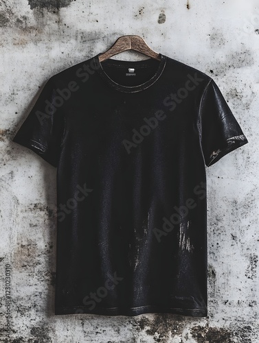 Distressed Black T-Shirt Mockup with Subtly Faded Band Logo Design in Alternative Rock-Inspired Fashion Style