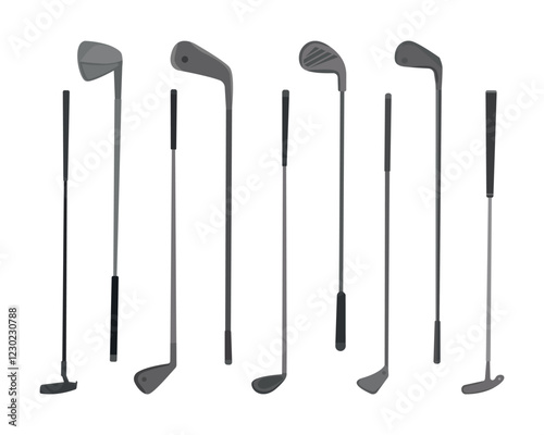 Golf hockey stick clip art silhouette set, Golf bat vector collection, Golf Outline silhouette vector set