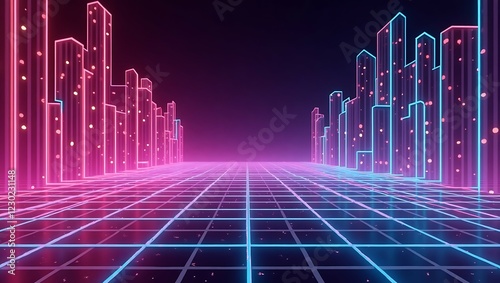 Abstract neon light buildings background