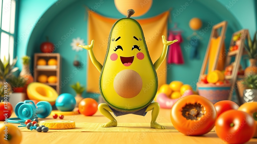 Obraz premium Avocado Yoga Fitness Healthy Lifestyle AI Art