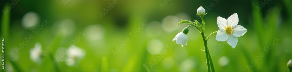 Tall stem with large white blooms and foliage, garden, meadow Tall stem with large white blooms and foliage, garden, meadow