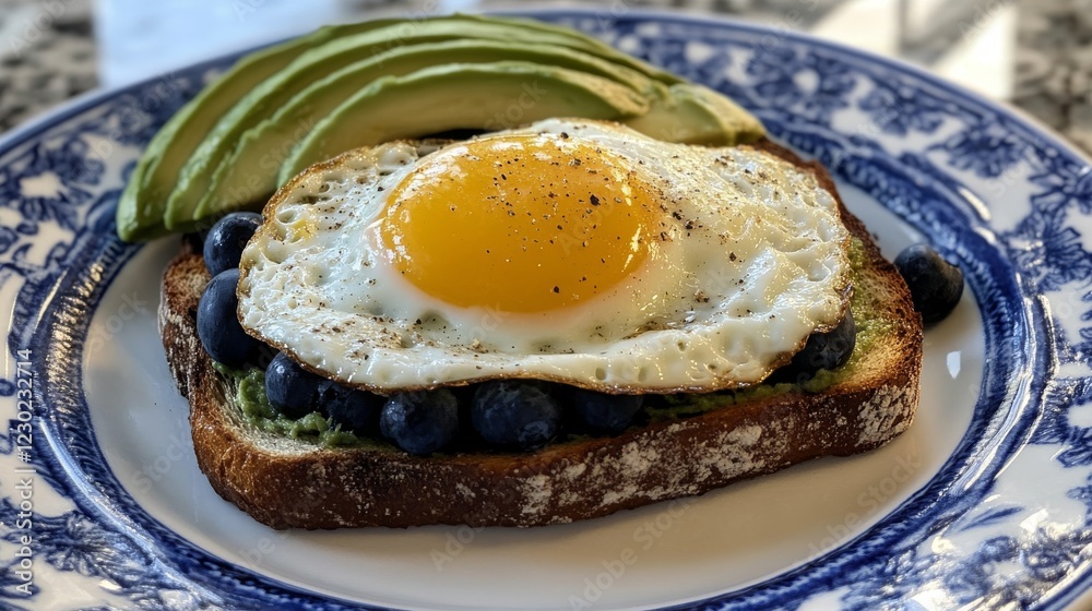 Avocado toast on sourdough with a fried egg, habanero blueberry hot sauce, perfect for a healthy breakfast. Avocado toast on sourdough with a fried egg, habanero blueberry hot sauce, perfect for a healthy breakfast.