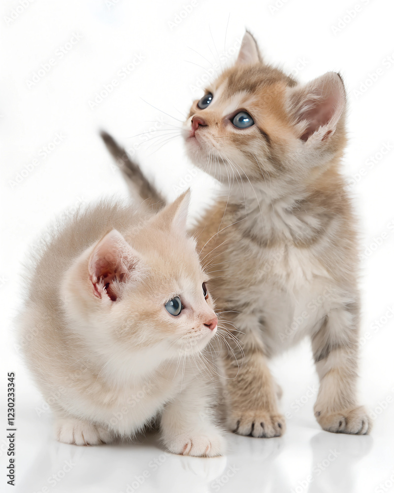 Obraz premium Beautiful little kittens dressed up in a completely white background