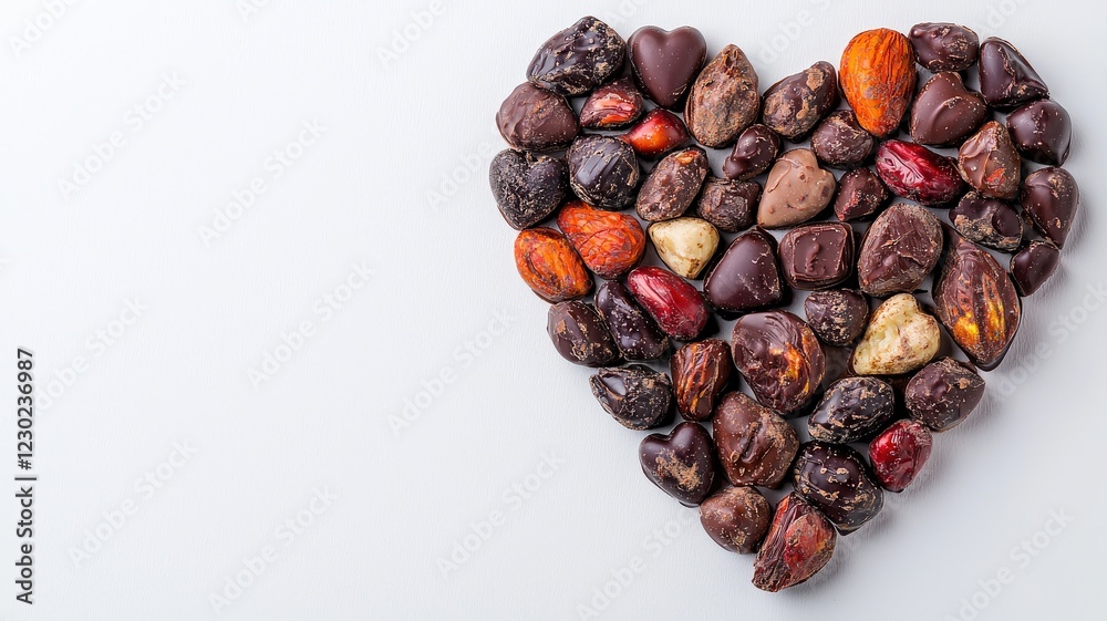A heart shape created with an assortment of colorful stones on a light surface, symbolizing love and nature.