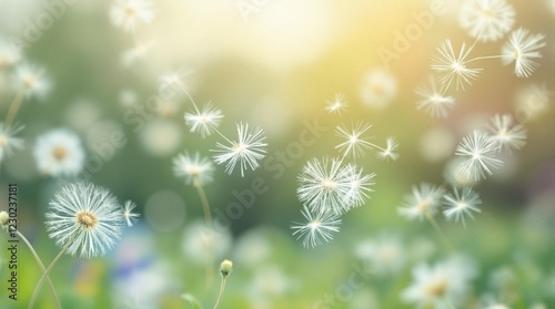 abstract blurred nature background with dandelion seeds