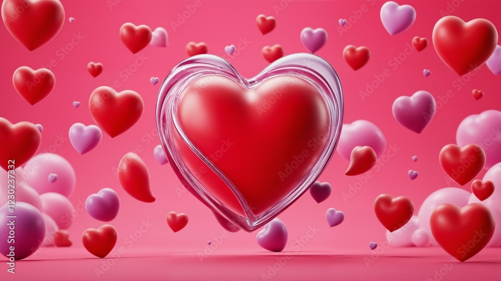 Floating hearts in shades of pink and red. Floating hearts in shades of pink and red.