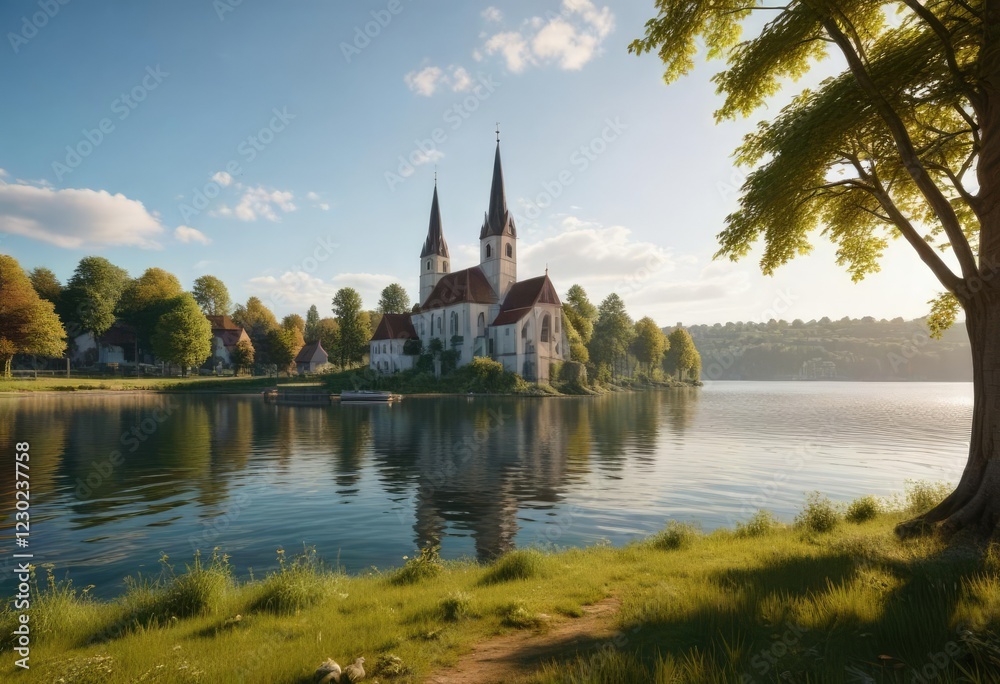 Sonnenschein auf dem Starnberger See mit Blick auf die Feldafinger Kirche, alpinesunlight, finger church germany Sonnenschein auf dem Starnberger See mit Blick auf die Feldafinger Kirche, alpinesunlight, finger church germany
