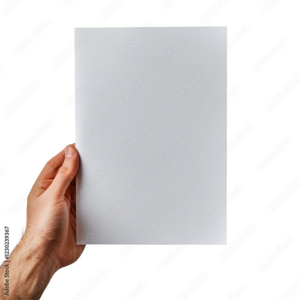 Clean White Sheet of Paper Held in a Human Hand Against Background Clean White Sheet of Paper Held in a Human Hand Against Background