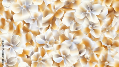 Floral Design Pattern Featuring White and Gold Flowers, Elegant Seamless Style, Nature-Inspired Aesthetic, Vibrant Background Context