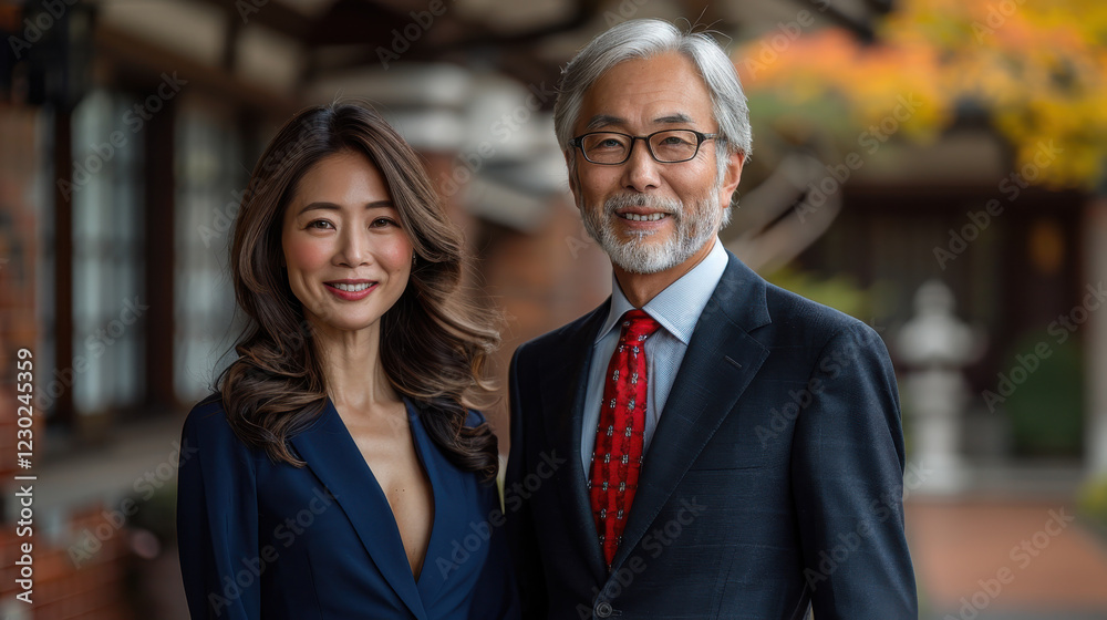 happy Asian family portrait featuring father, mother, and daughter, showcasing love and togetherness in beautiful outdoor setting happy Asian family portrait featuring father, mother, and daughter, showcasing love and togetherness in beautiful outdoor setting