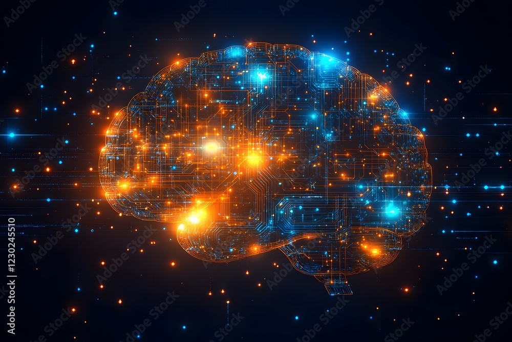 Fototapeta premium Futuristic Artificial Intelligence Brain with Glowing Neural Network Connections for Technology Concept