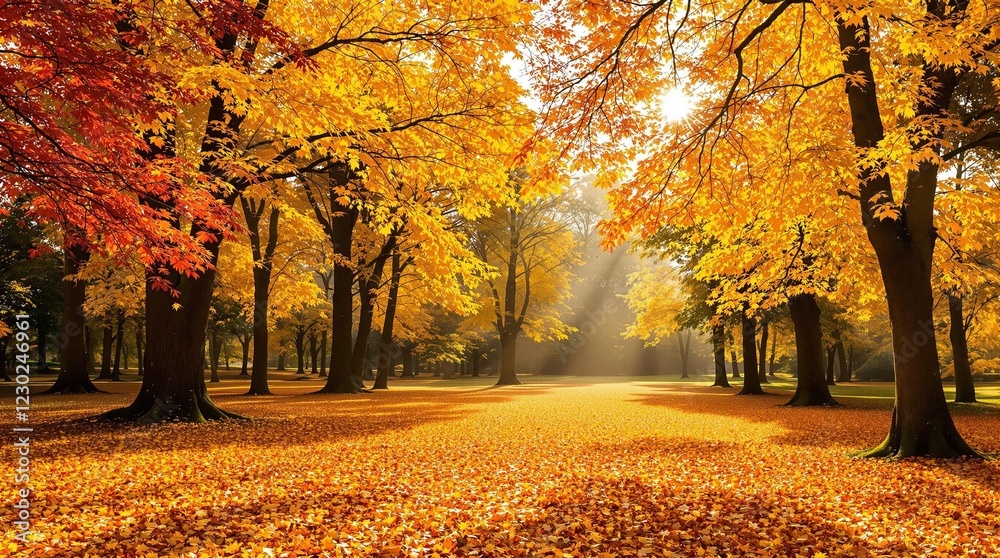 Fototapeta premium autumn trees adorned with vibrant foliage, forming a tranquil landscape