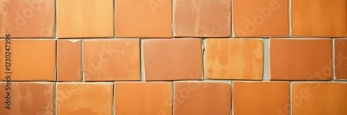 Sepia-toned terracotta tiles with a weathered and worn appearance, set against a warm beige background, ceramic, earthy tones, aged photo