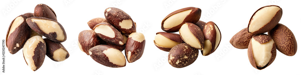 Brazil nuts in closeup isolated on transparent background, PNG, set of Brazil nuts in closeup isolated on transparent background, PNG, set of